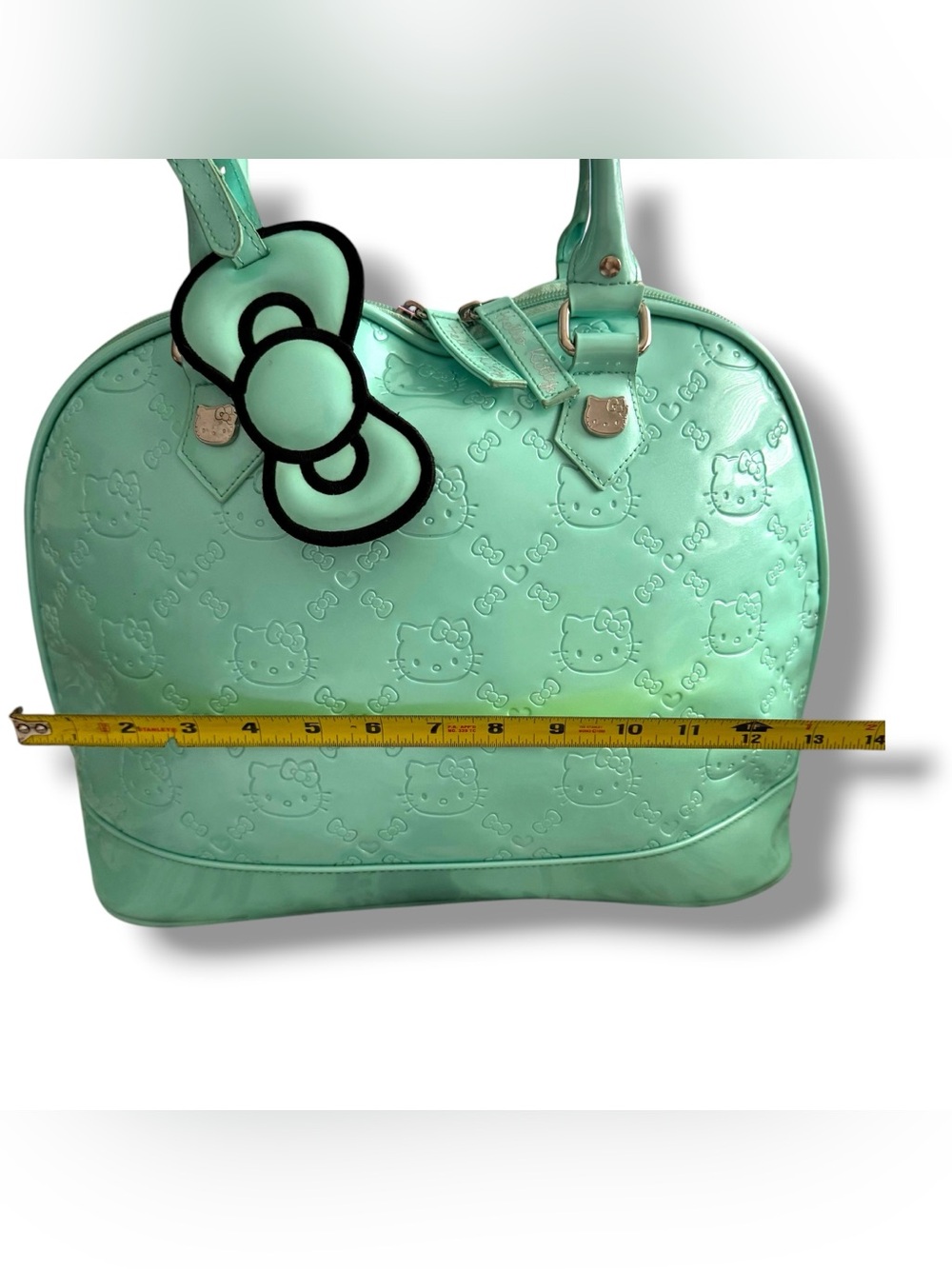 Hello Kitty Mint Green Embossed Patent Bowler Satchel Bag Sanrio 2012 - Picture 13 of 16